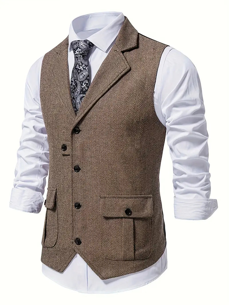 Men's Blazer Herringbone Single Breasted Notch Lapel