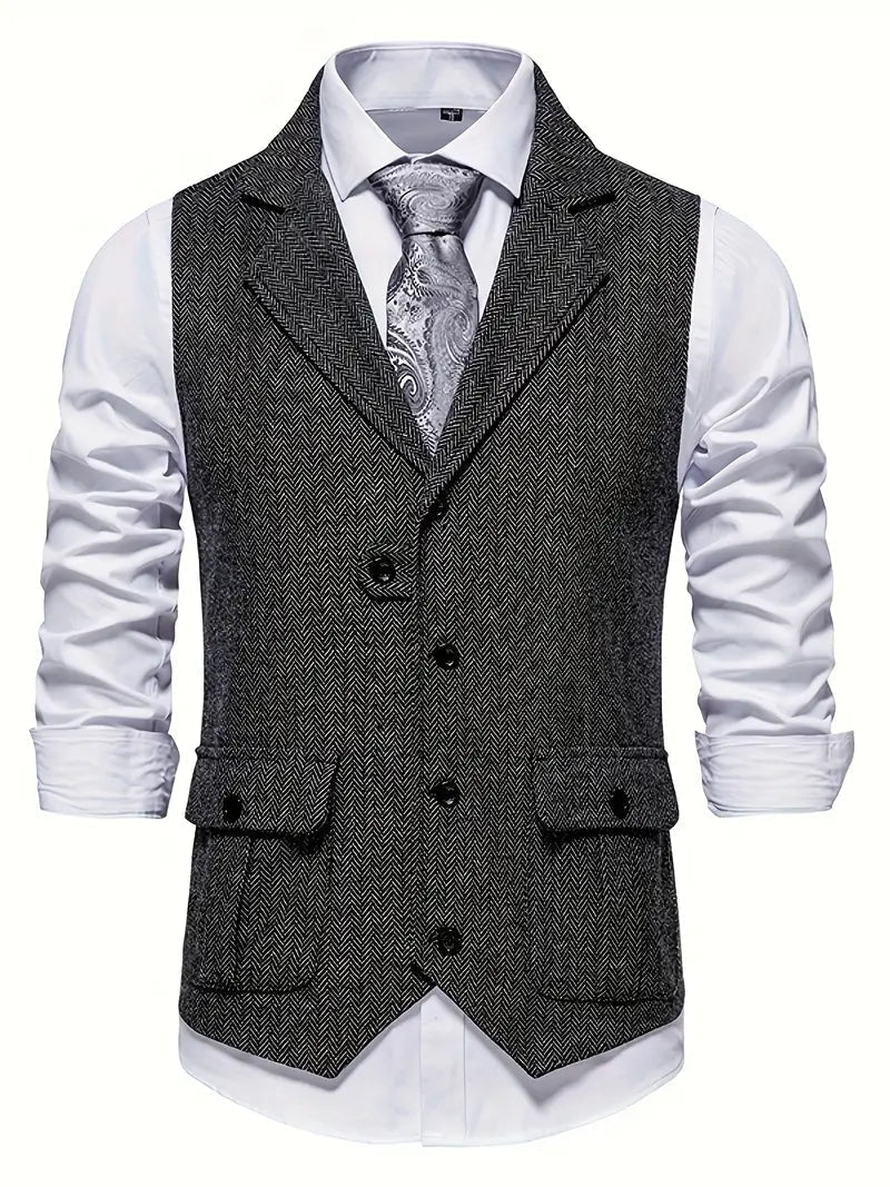 Men's Blazer Herringbone Single Breasted Notch Lapel