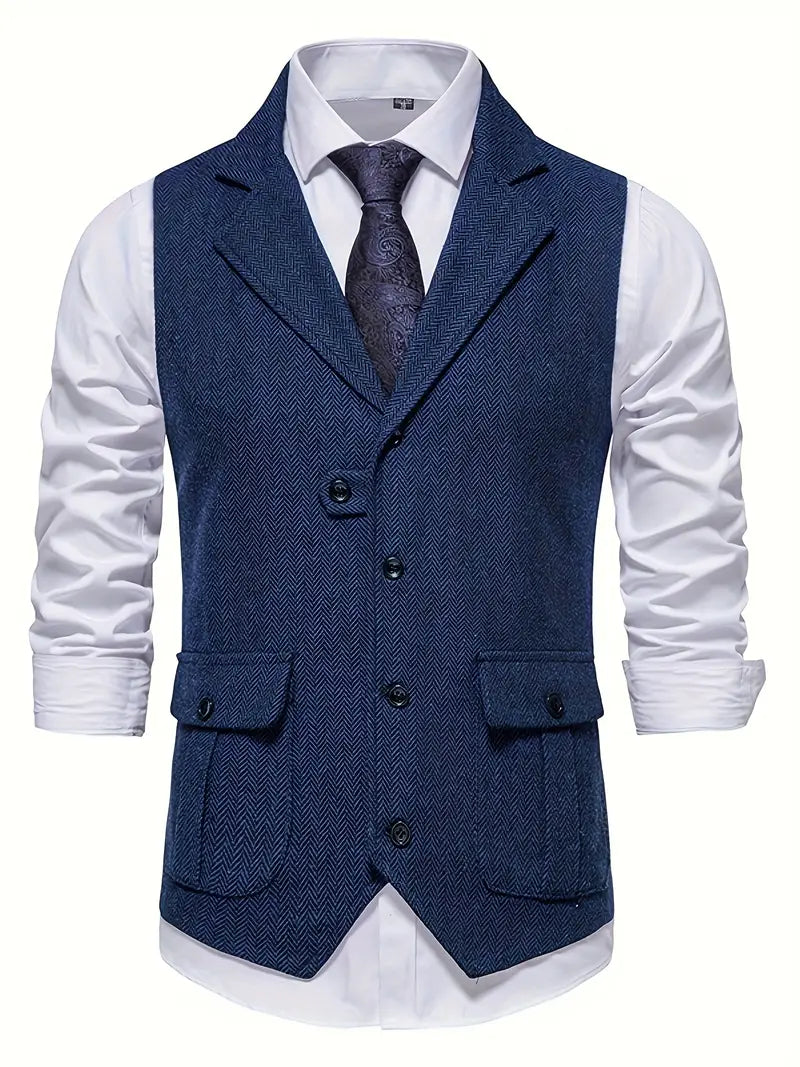 Men's Blazer Herringbone Single Breasted Notch Lapel