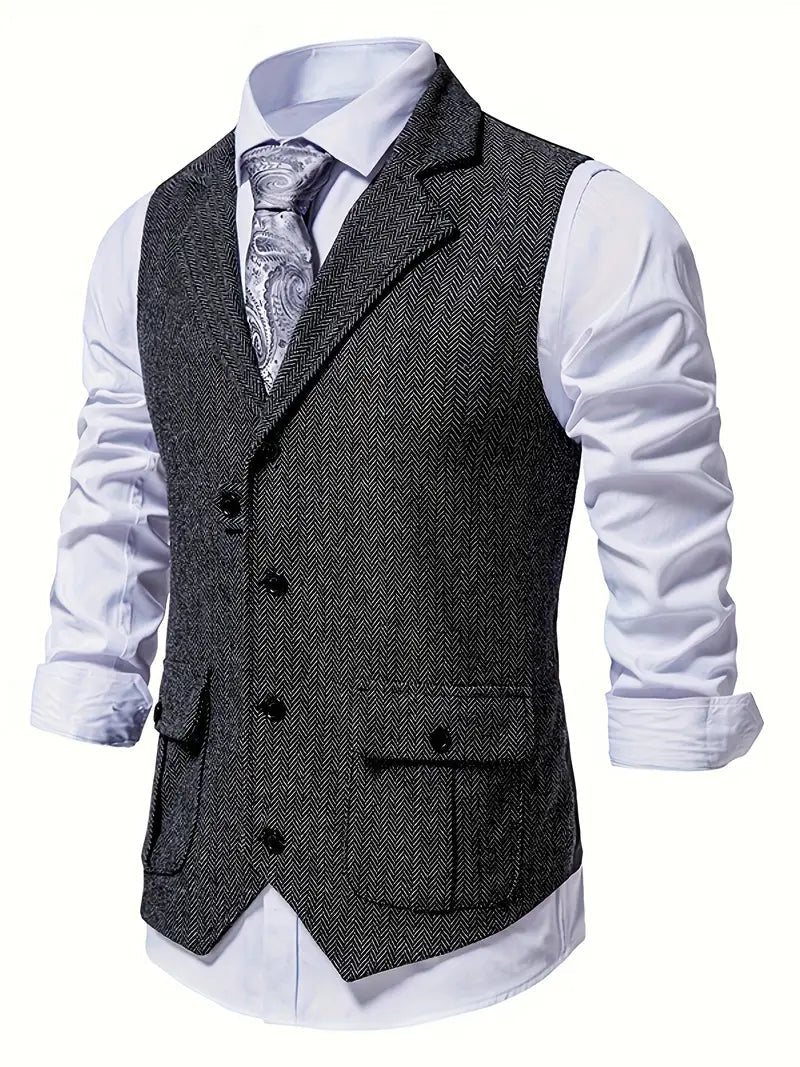 Men's Blazer Herringbone Single Breasted Notch Lapel