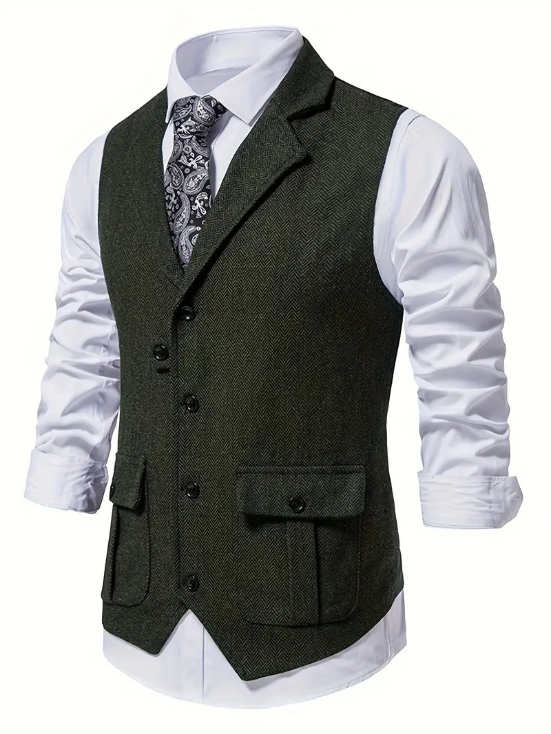 Men's Blazer Herringbone Single Breasted Notch Lapel