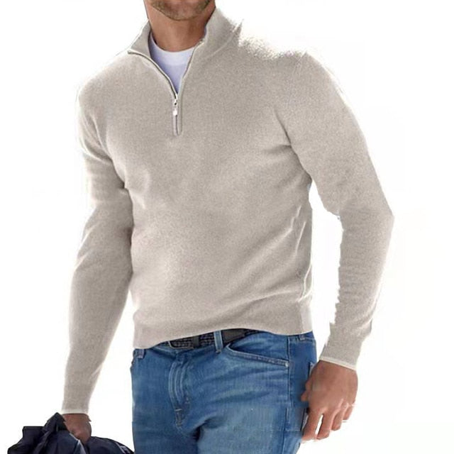 Men's V Neck Jumper Zip Detail Knit Slim Fit