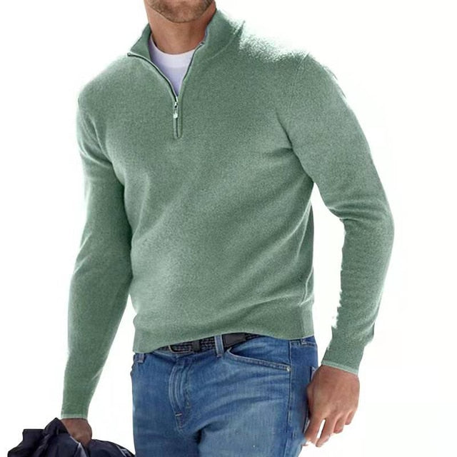 Men's V Neck Jumper Zip Detail Knit Slim Fit