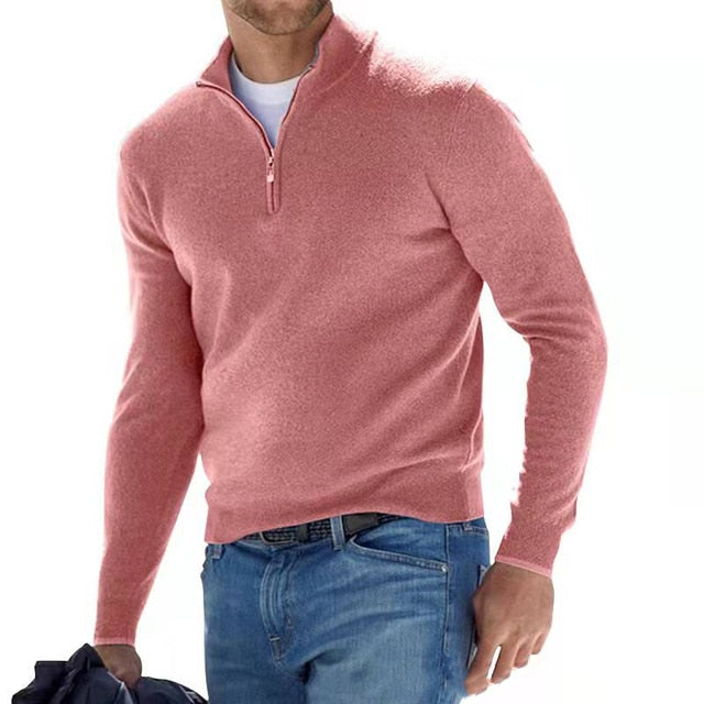 Men's V Neck Jumper Zip Detail Knit Slim Fit