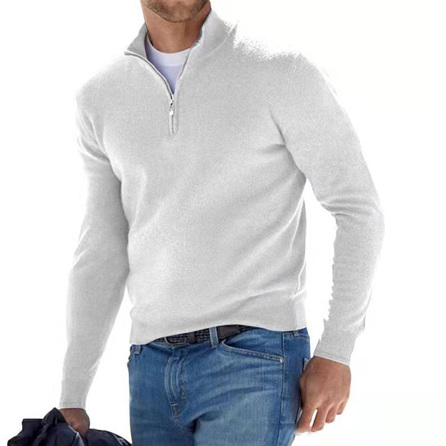 Men's V Neck Jumper Zip Detail Knit Slim Fit