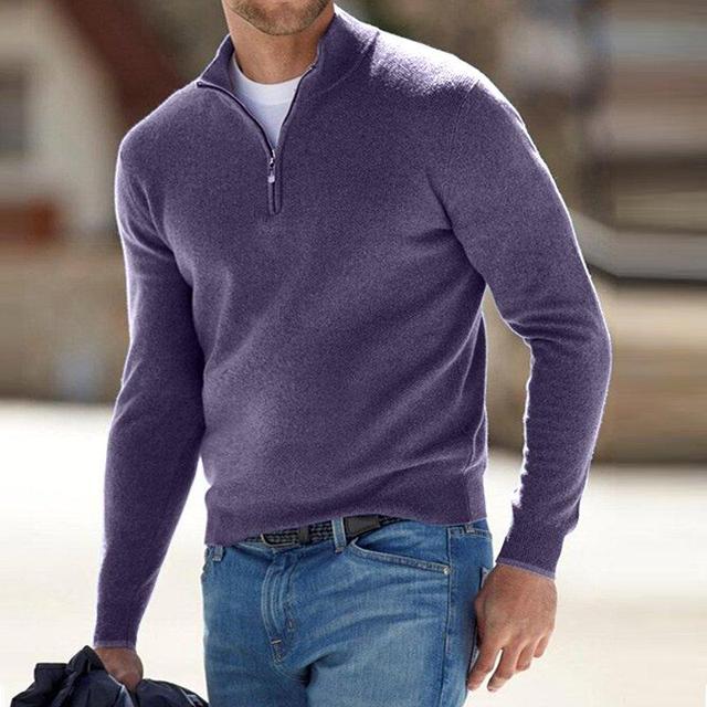 Men's V Neck Jumper Zip Detail Knit Slim Fit
