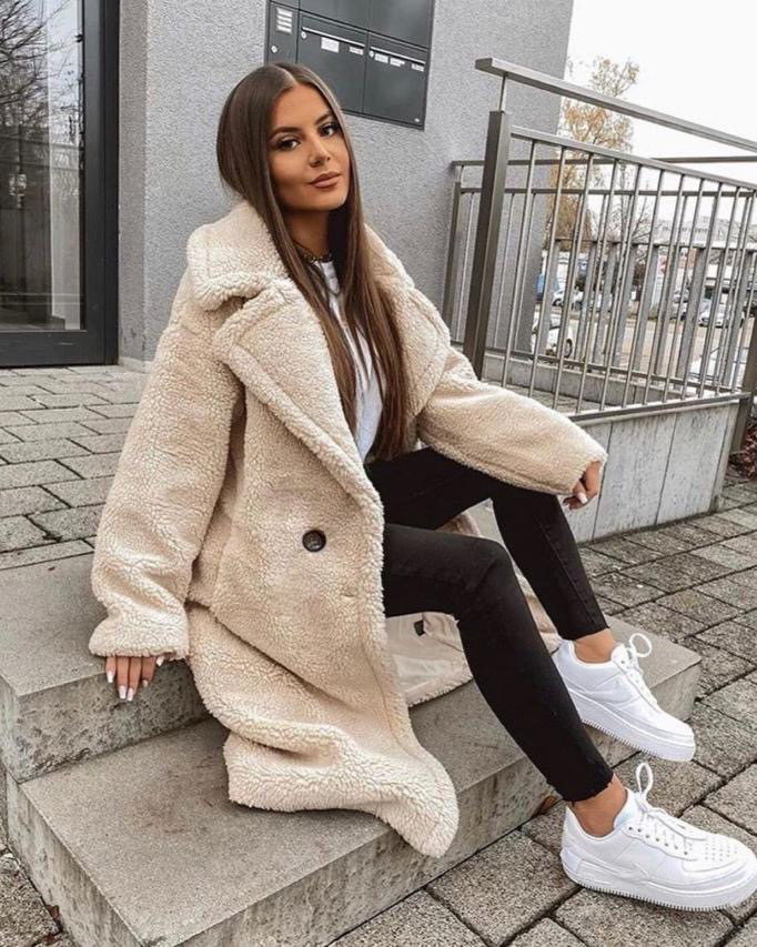 Long Teddy Coat Soft Plush Warm Look Comfortable Winter