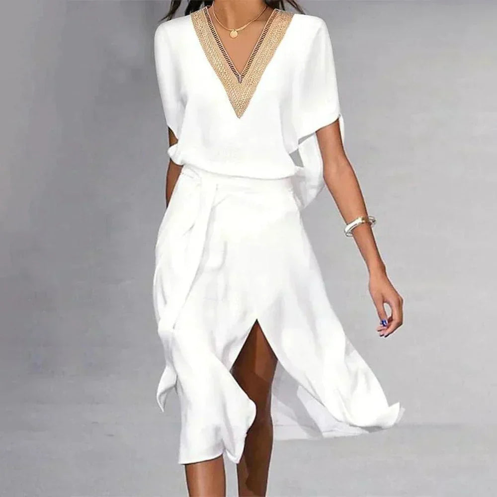 Stylish V-Neck Wrap Midi Dress