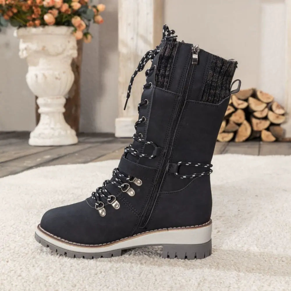 Winter Combat Boots Knitted Cuff Anti Slip Sole Warm Ankle