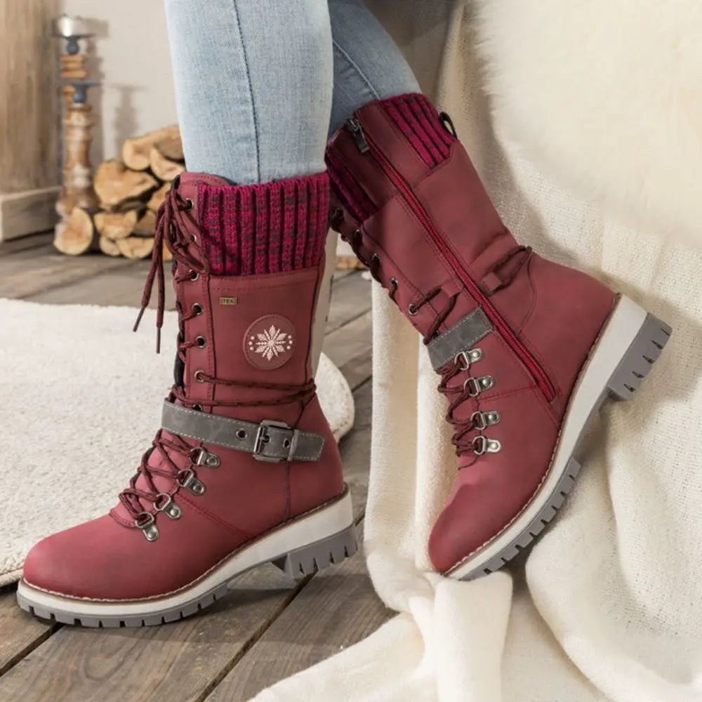 Winter Combat Boots Knitted Cuff Anti Slip Sole Ankle Warm