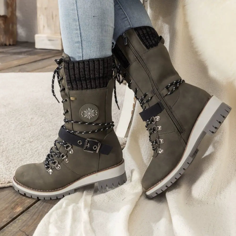 Winter Combat Boots Knitted Cuff Anti Slip Sole Ankle Warm