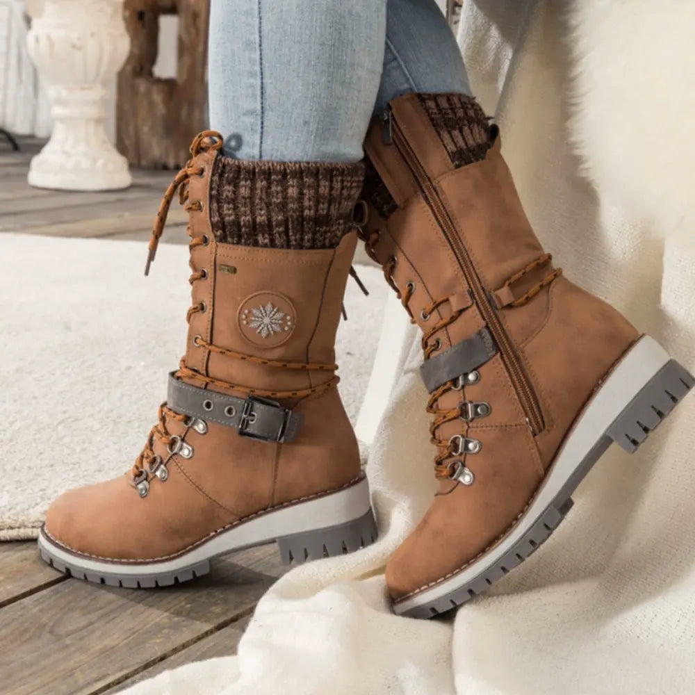 Winter Combat Boots Knitted Cuff Anti Slip Sole Ankle Warm