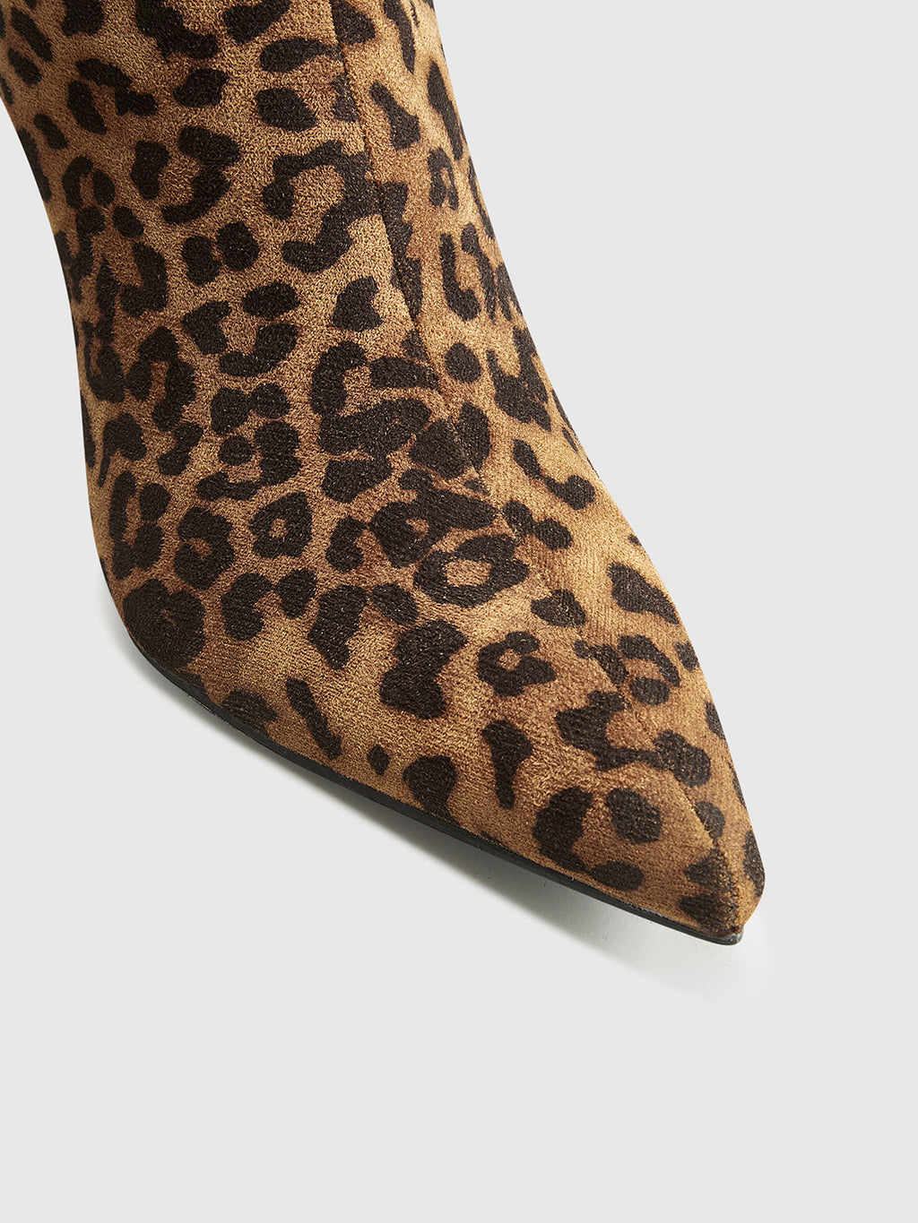 Leopard Print Knee High Boots Suede Pointed Toe Mid Heel