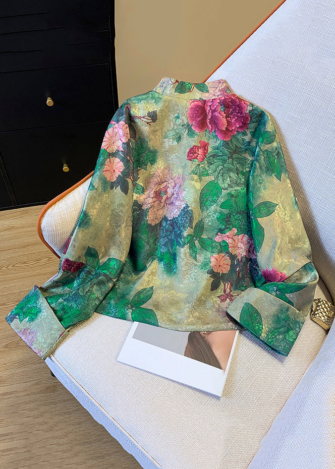 Silk coat with green Chinese button print