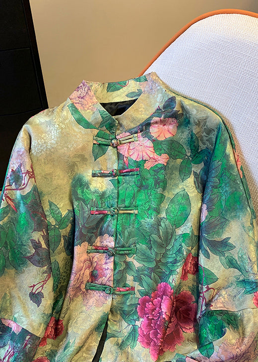 Silk coat with green Chinese button print