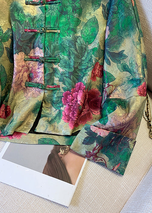 Silk coat with green Chinese button print