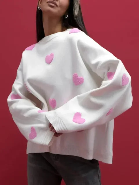 Women's Knit Jumper Heart Pattern Soft Cosy