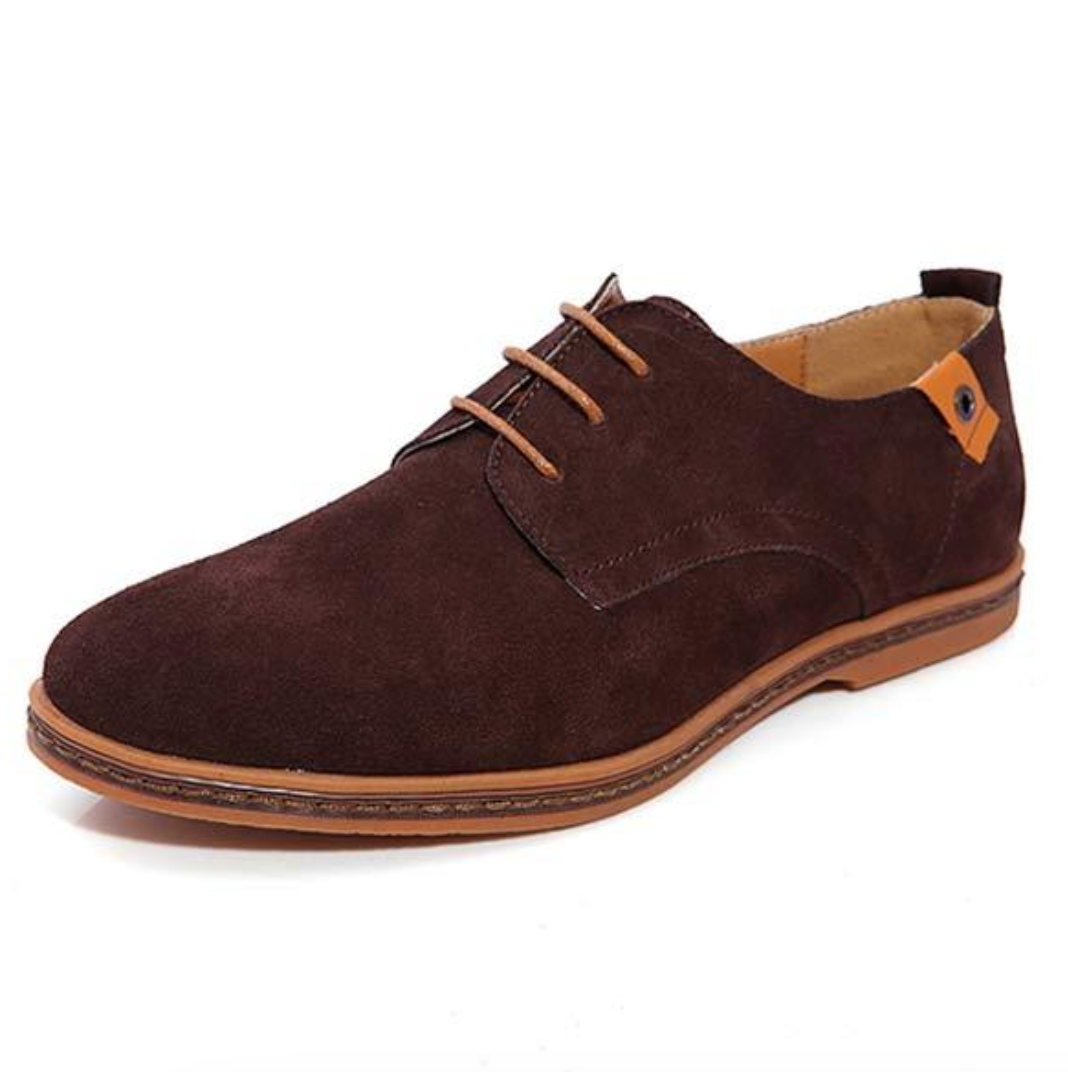 Men's Suede Derby Shoes With Lace-Up Closure And Textured Finish
