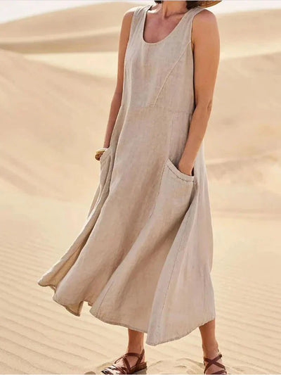 Women’s 100% Linen A-Line Pinafore Dress