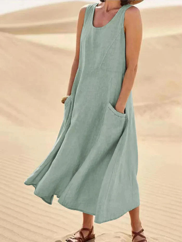 Women’s 100% Linen A-Line Pinafore Dress