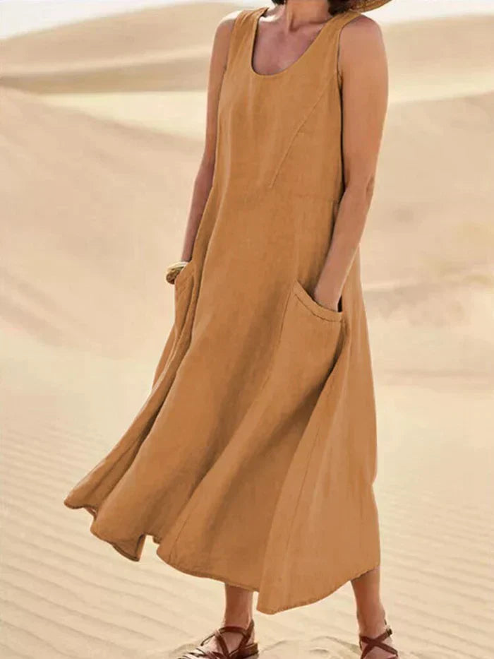 Women’s 100% Linen A-Line Pinafore Dress