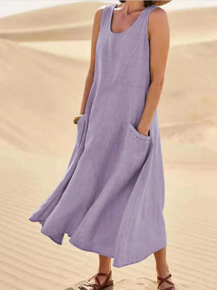 Women’s 100% Linen A-Line Pinafore Dress
