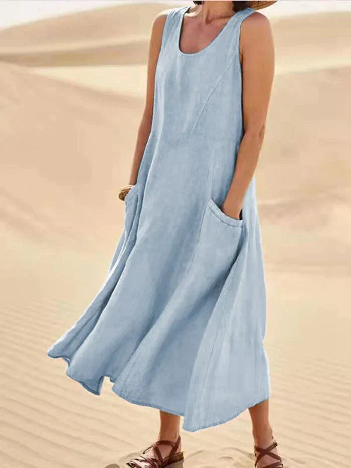 Women’s 100% Linen A-Line Pinafore Dress