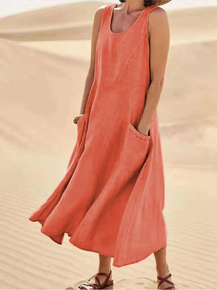 Women’s 100% Linen A-Line Pinafore Dress