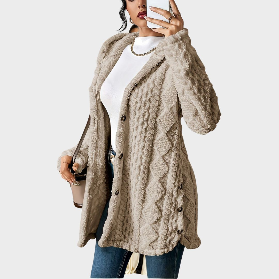 Plush Hooded Cardigan Fleece Open Front Long Sleeve Winter