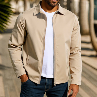 Casual men's jacket with innovative wind protection technology