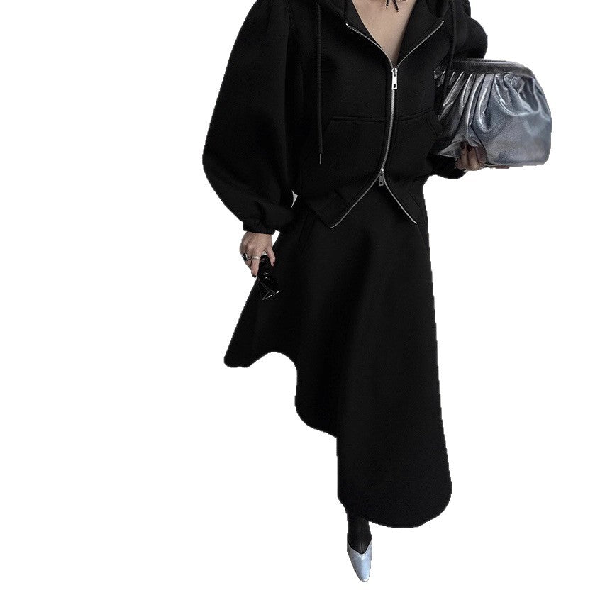 Sweat Set Balloon Sleeves Flared Midi Skirt Two Piece