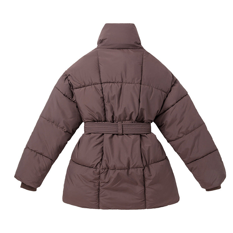 Fitted Thermal Quilted Coat Tie Belt Square Quilting