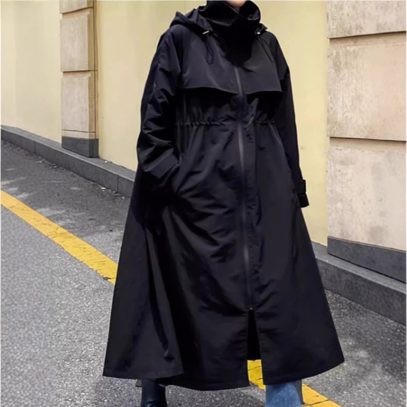 Water Repellent Oversized Rain Coat Hooded A Line Cut