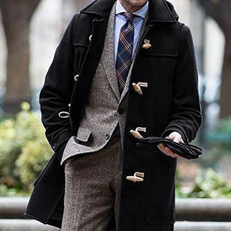 Men's Wool Duffle Coat with Classic Cut & Wooden Buttons