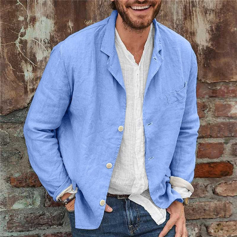 Light linen jacket for men with a casual fit and practical pockets