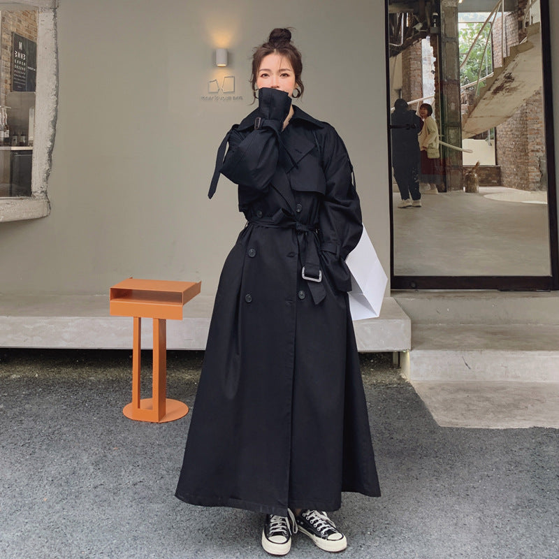 Oversized Trench Coat Double Button Placket Storm Flap