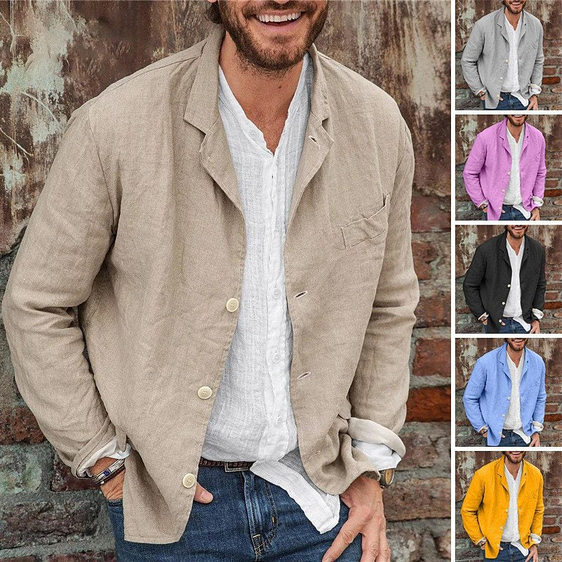 Light linen jacket for men with a casual fit and practical pockets