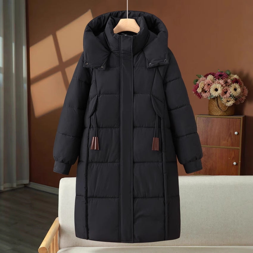 Long Padded Hooded Coat High Stand Collar Winter