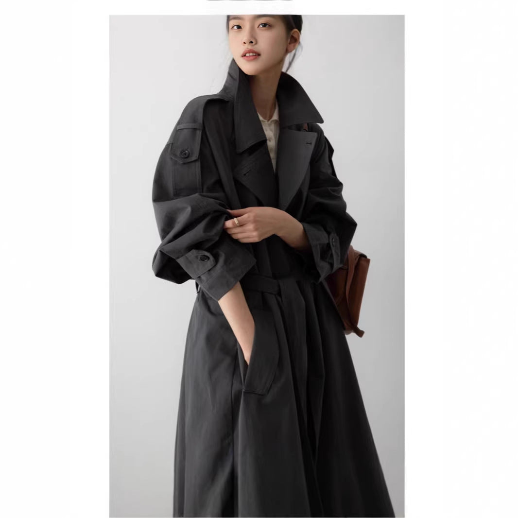 Oversized Trench Coat Maxi Length Waist Belt Epaulettes