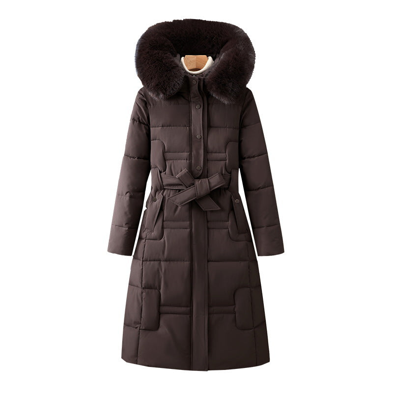 Long Quilted Winter Coat Detachable Faux Fur Collar