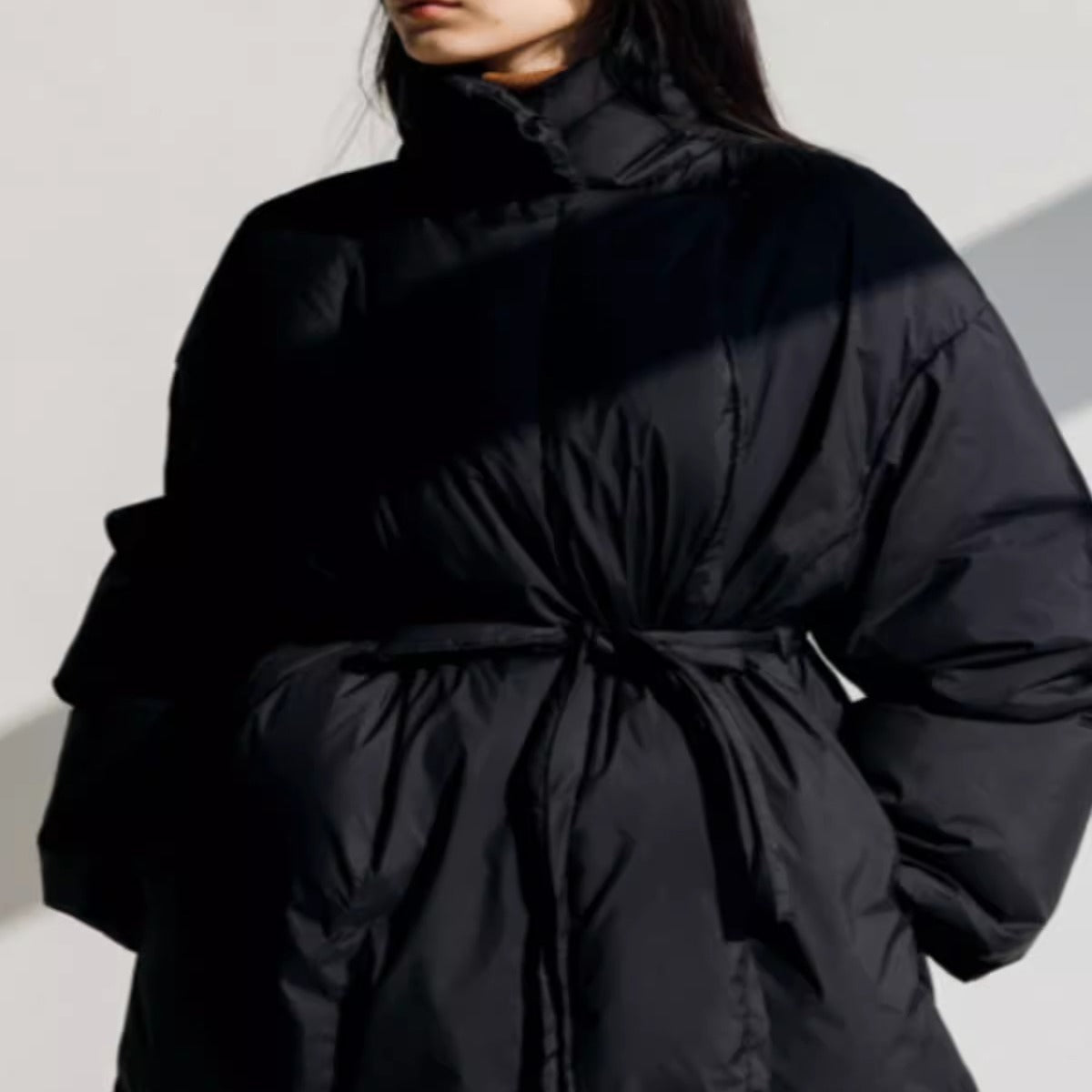 Longline Parka Wrap Belt Voluminous Sleeves Relaxed