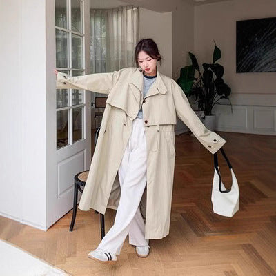 Oversized Trench Coat Cape Back Drawstring Waist
