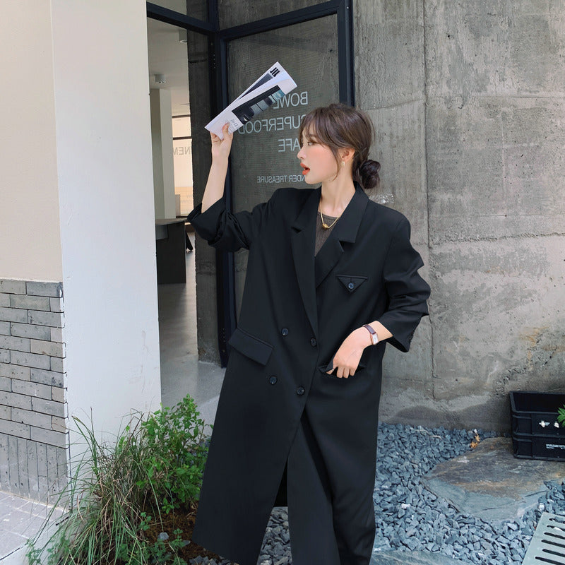 Double Breasted Oversized Trench Coat Lapel Extended Cut