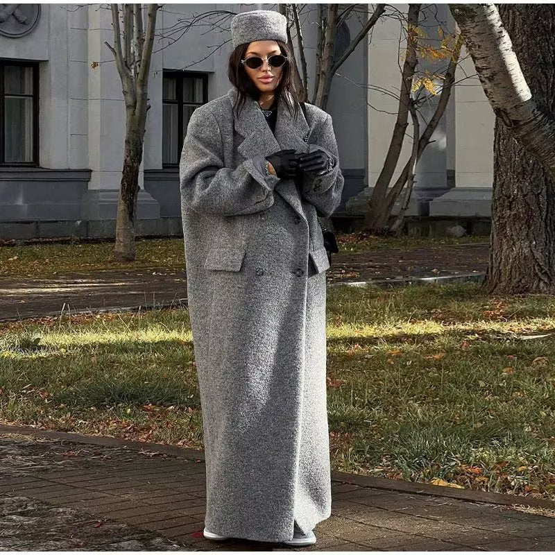 Oversized Maxi Coat Long Sleeve Pockets Relaxed Silhouette