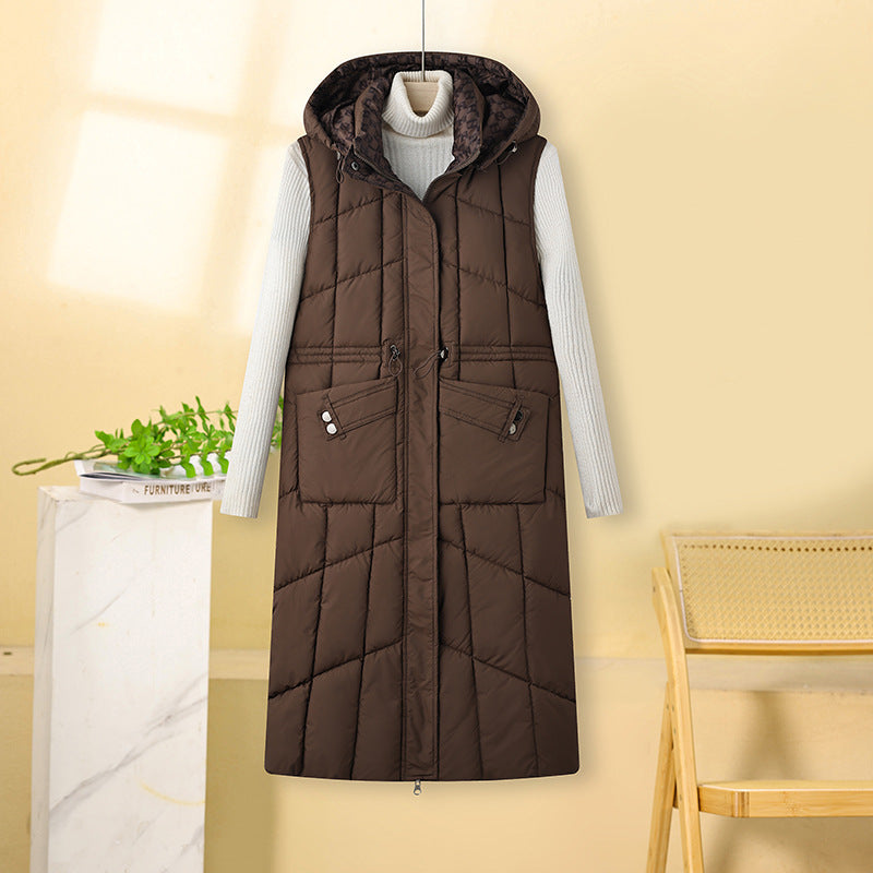 Long Thermal Quilted Gilet Hooded Multi Pocket Winter