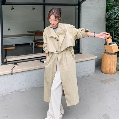 Oversized Trench Coat Cape Back Drawstring Waist