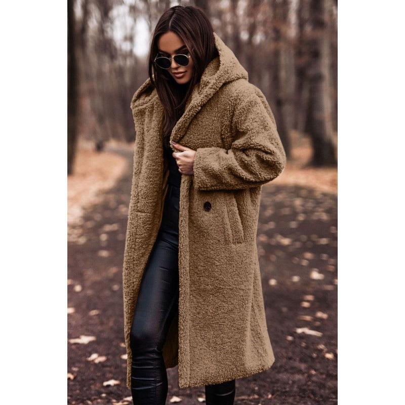 Teddy Coat Hooded Large Buttons Soft Plush Winter