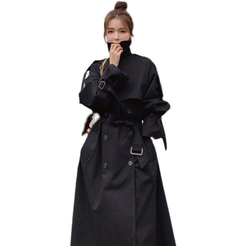 Oversized Trench Coat Double Button Placket Storm Flap