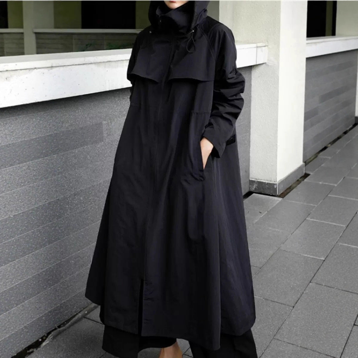 Oversized Maxi Coat Hooded Cape Yoke Relaxed Silhouette
