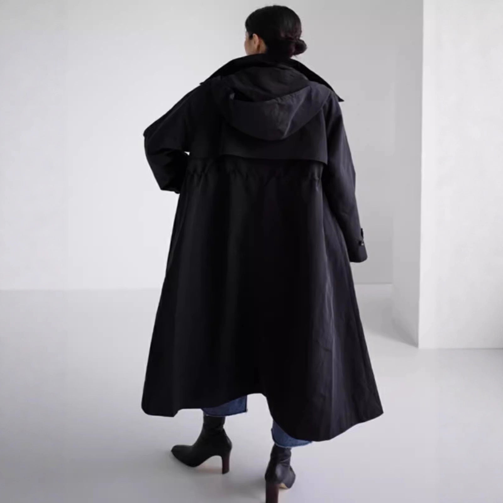 Water Repellent Oversized Rain Coat Hooded A Line Cut